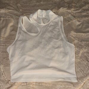 Sleeveless Mock Neck Ribbed Crop Top - White